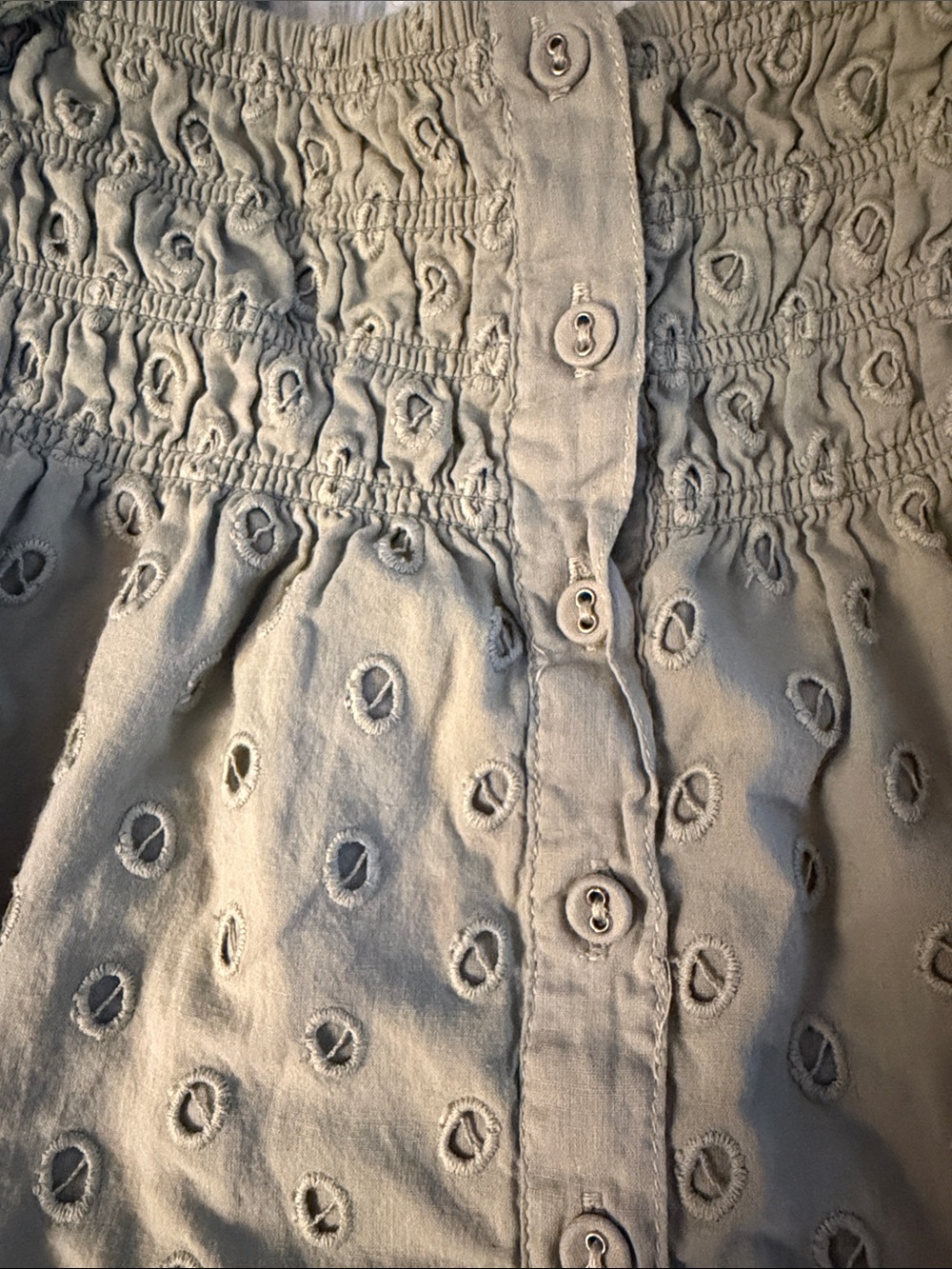 Smocked Eyelet Tank Top in Sage Green - Picture 2 of 6